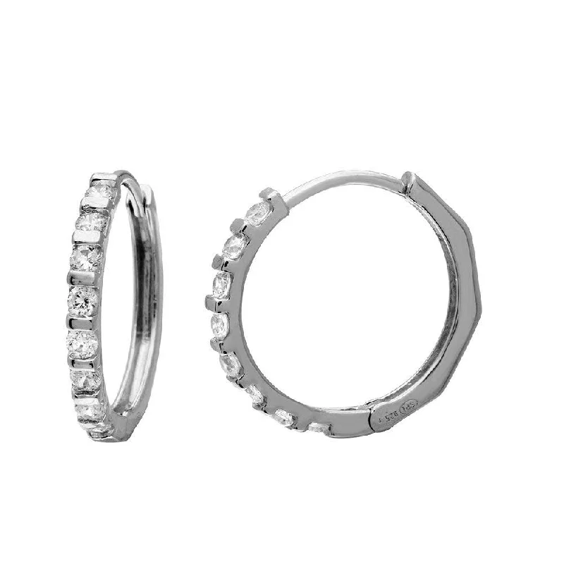 Diamond Drop Earrings for Luxury -Silver 925 Rhodium Plated huggie hoop Earrings with CZ - GME00063