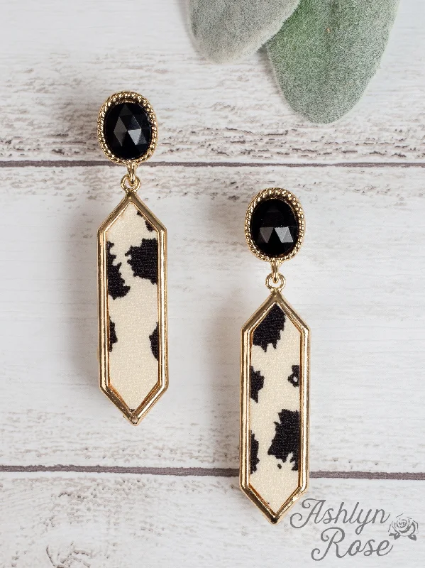 Gemstone Drop Earrings for Color -With All The Memories Dangly Earrings with Stone Stud, Cream Cowhide