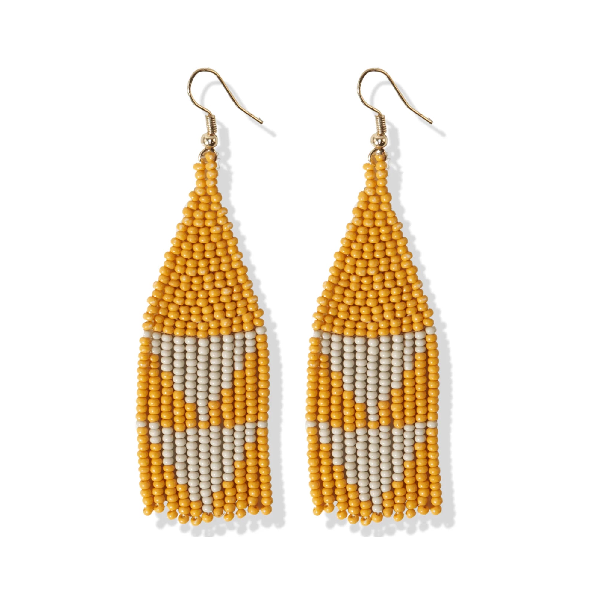 Drop Earrings for Christmas Party -Yellow With Ivory Triangles Earrings