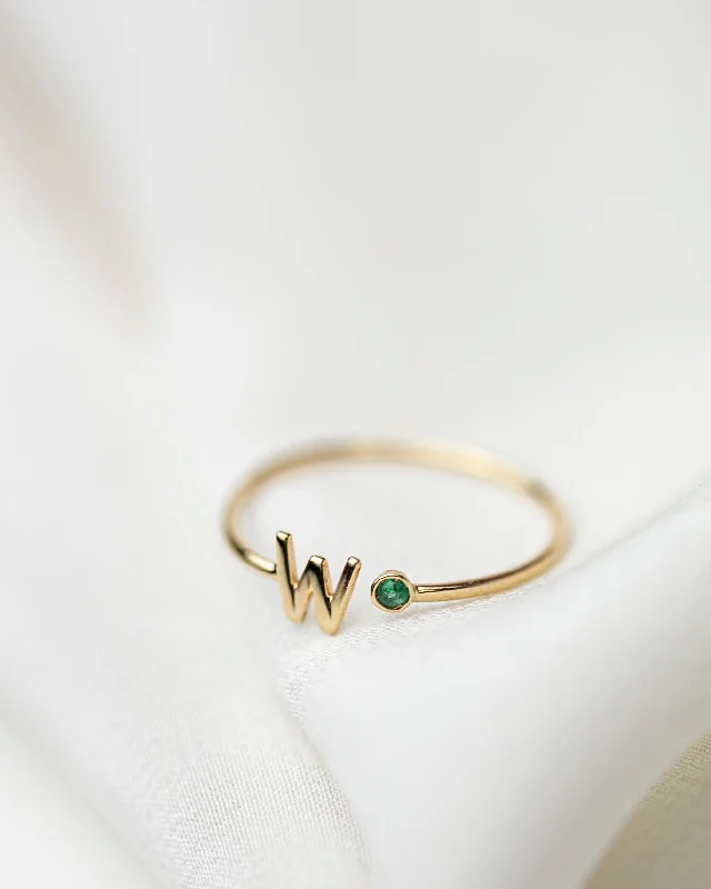 Women’s rings with sleek hematite for sheen -14k Gold Initial Ring with Birthstone