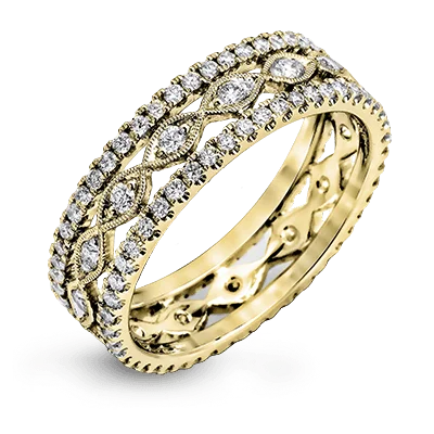 Women’s rings with engraved floral band patterns -Anniversary Ring in 18k Gold with Diamonds