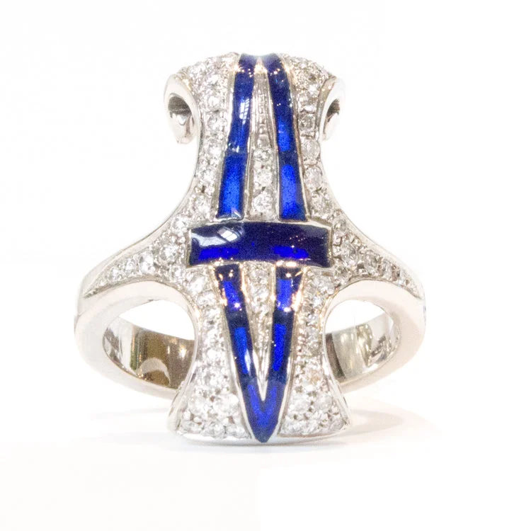 Women’s rings with knot designs for symbolism -Diamond Ring with Plique-a-Jour Enamel - "Bedazzled"