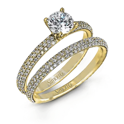 Women’s rings with etched wave band designs -Wedding Set in 18k Gold with Diamonds