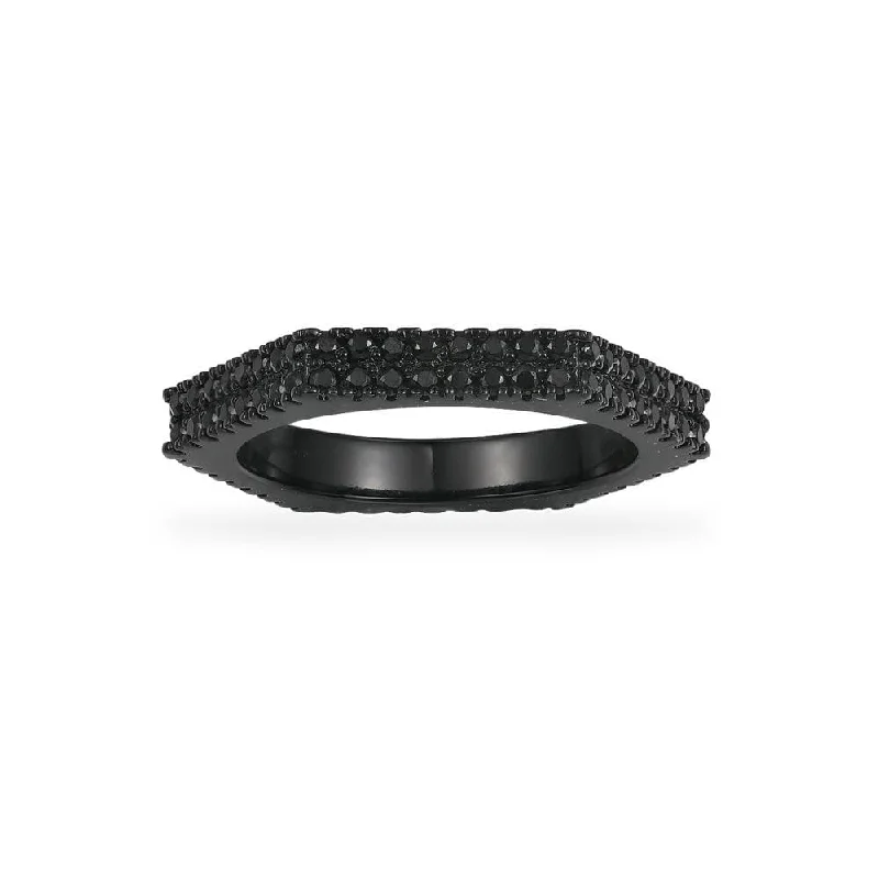 Women’s rings with crown-inspired topaz designs -Black geometric ring - black silver