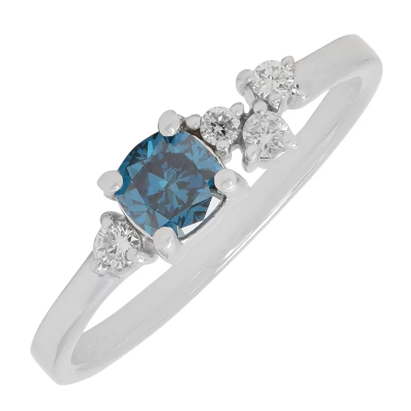 Women’s artisan rings with raw garnet texture -Cushion Cut Blue and White Diamond Ring in 14kt White Gold (1/2ct tw)