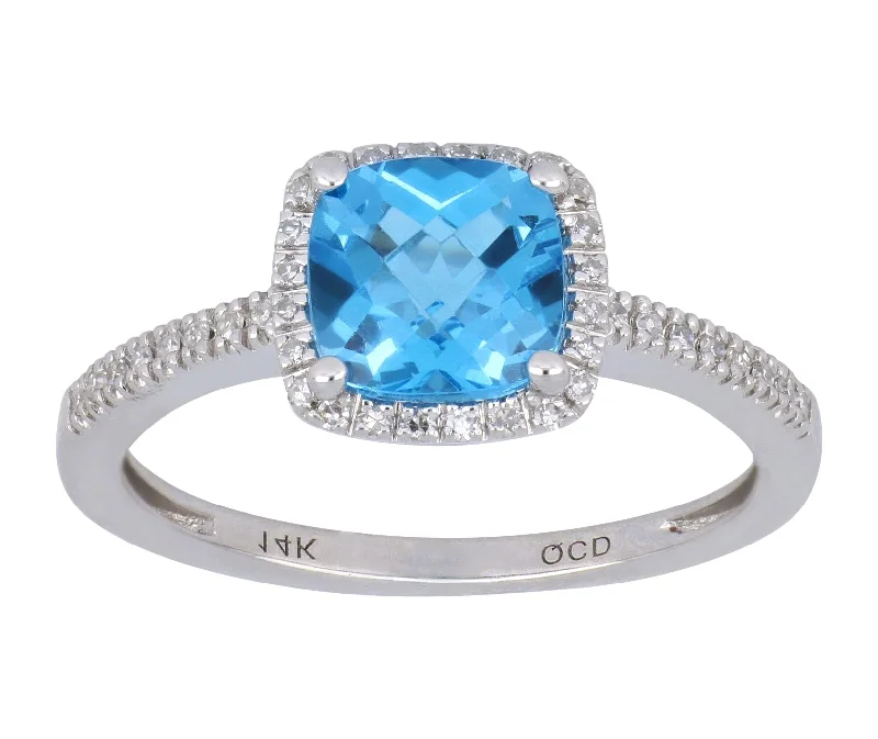 Women’s signet rings with bold family crests -Blue Topaz Ladies Ring (Blue Topaz 1.64 cts. White Diamond 0.13 cts.)