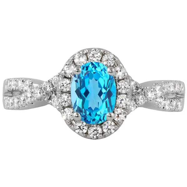 Women’s rings with raw moonstone for mystique -Criss Cross London Blue Topaz Ring