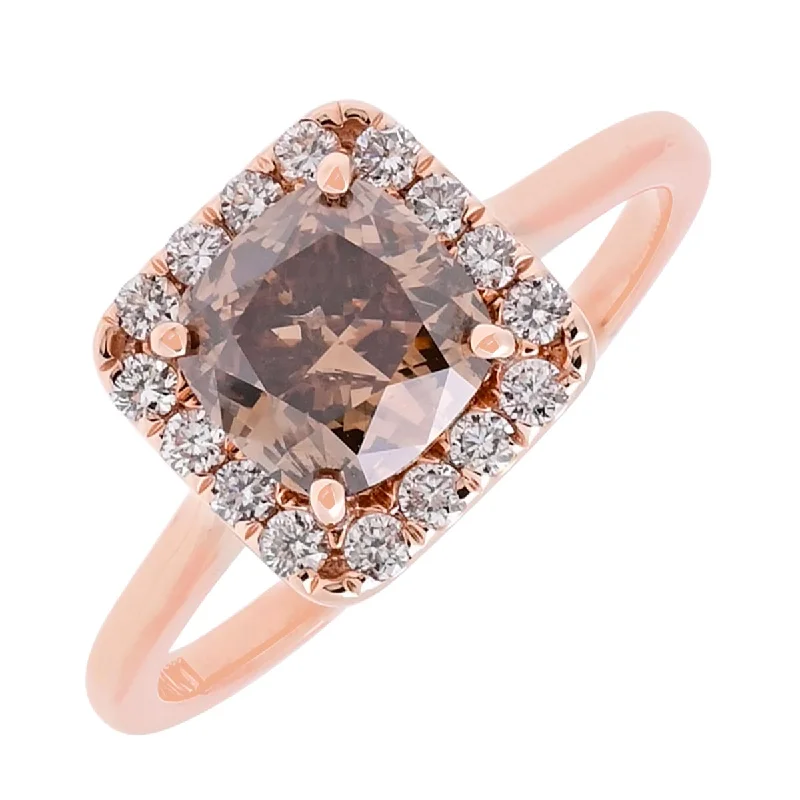 Women’s rings with vintage claw prong settings -Cushion Champagne Diamond Ring in 14kt Rose Gold (1 1/2ct tw)