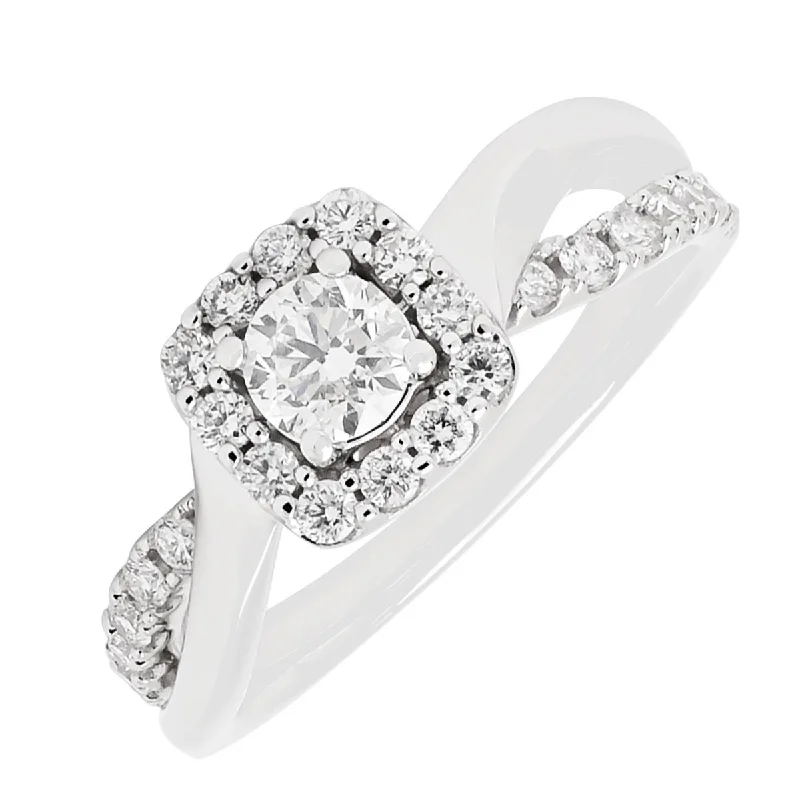 Women’s rings with herkimer diamonds for clarity -Diamond Cushion Halo Engagement Ring in 14kt White Gold (3/4ct tw)