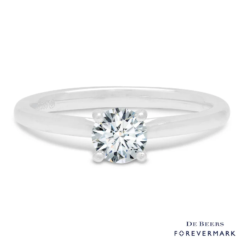 Women’s rings with etched wave band designs -Diamond Solitaire Engagement Ring in 14kt White Gold (1/2ct)