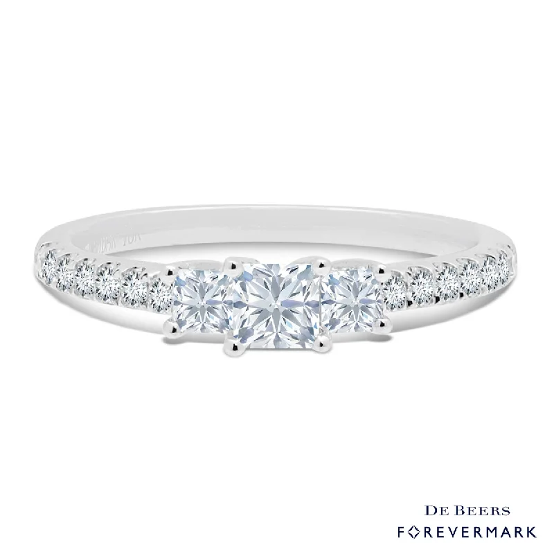 Women’s rings with clustered rose quartz stones -Forevermark Three Stone Diamond Ring in 18kt White Gold (5/8ct tw)