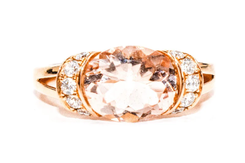 Women’s statement rings with large coral gems -East To West Oval Morganite Ring