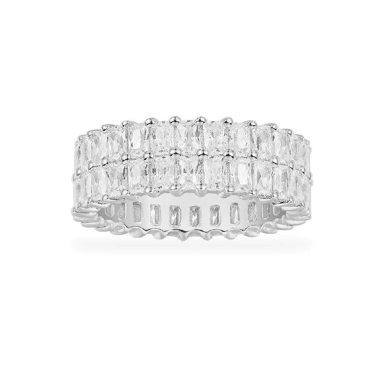 Women’s rings with engraved floral band patterns -Eclat Double Row Ring - White Silver