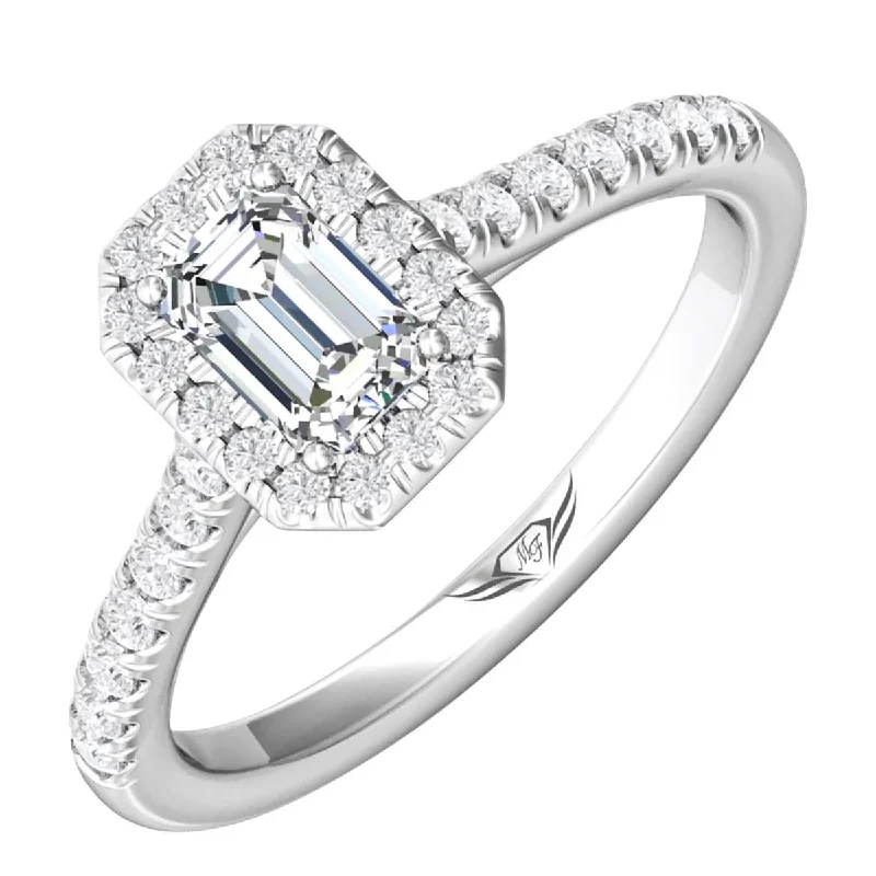 Women’s rings with polished peacock ore glow -Emerald Cut Diamond Halo Engagement Ring in 14kt White Gold (1ct tw)