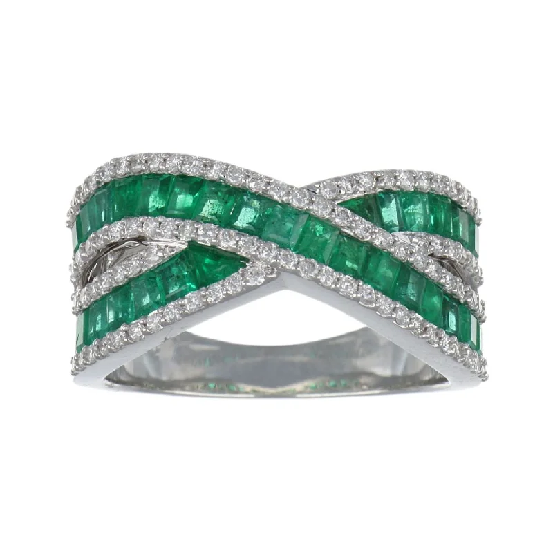 Women’s rings with vintage claw prong settings -Emerald Ring (Emerald 1.3 cts. White Diamond 0.4 cts.)