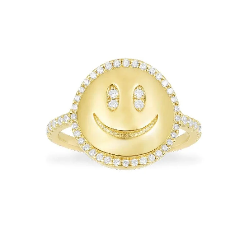 Women’s rings with aventurine for green luck -Happy Face Ring - Yellow Silver