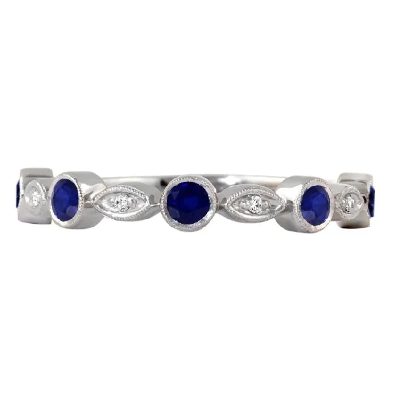 Women’s promise rings with subtle star engravings -Lab-Created Sapphire & Diamond Band