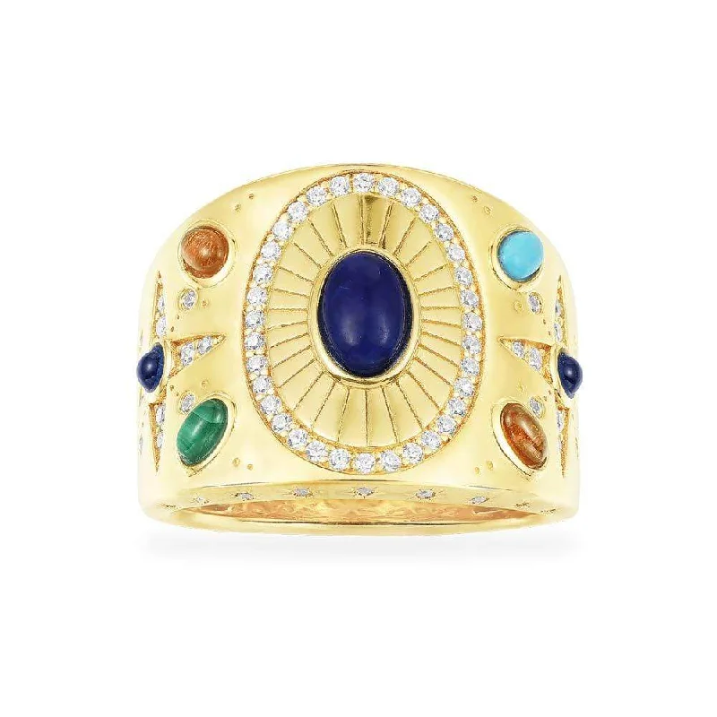 Women’s rings with starburst sapphire for radiance -Multicolor Stone Ring - Yellow Silver