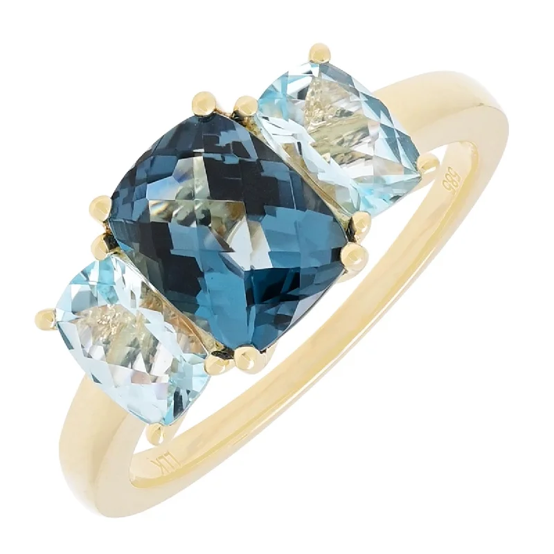 Women’s minimalist rings with polished onyx shine -London Blue Topaz and Sky Blue Topaz Ring in 14kt Yellow Gold