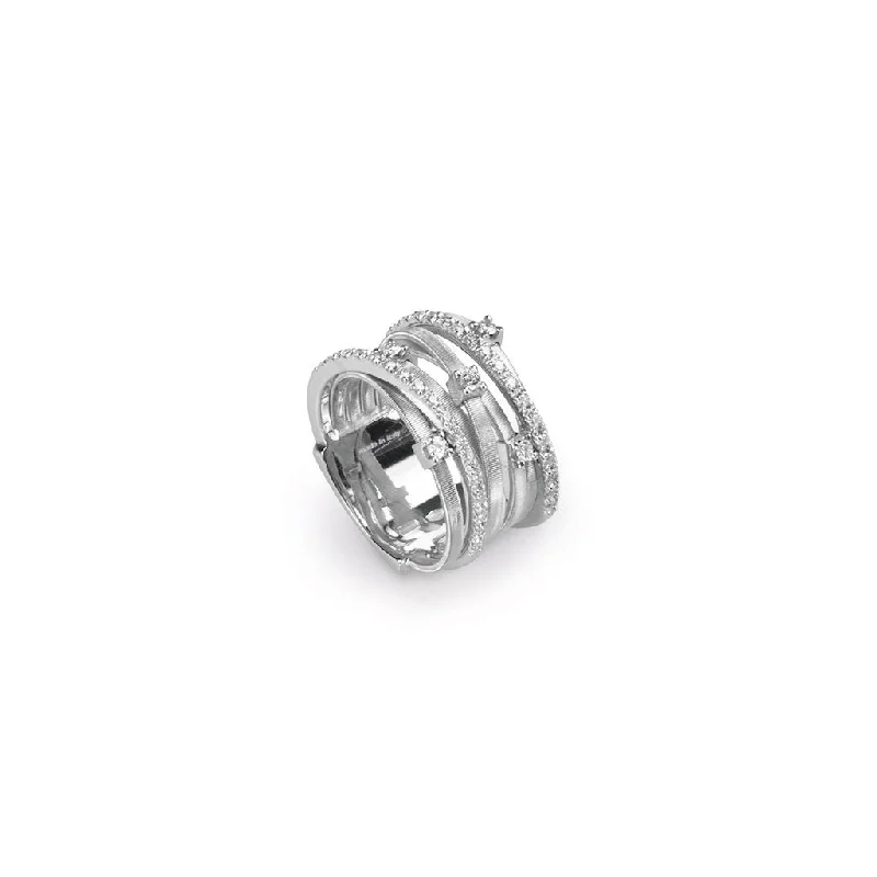 Women’s minimalist rings with polished onyx shine -Marco Bicego Masai 18K White Gold Diamond and Pave Seven Strand Ring