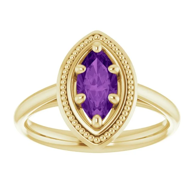 Women’s rings with engraved constellations for stars -Marquise Amethyst Ring