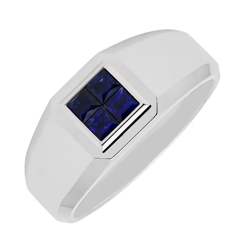 Women’s rings with peacock ore for iridescence -Mens Sapphire Ring in 14kt White Gold