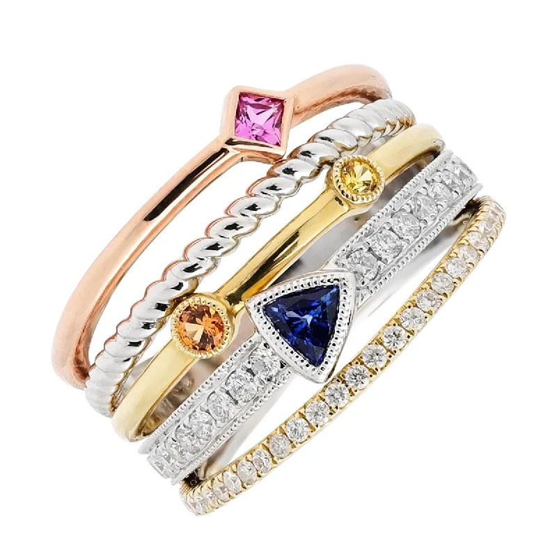 Women’s chunky rings with vibrant ruby inlays -Multicolor Sapphire and Diamond Ring in 14kt White Yellow and Rose Gold (1/2ct tw)