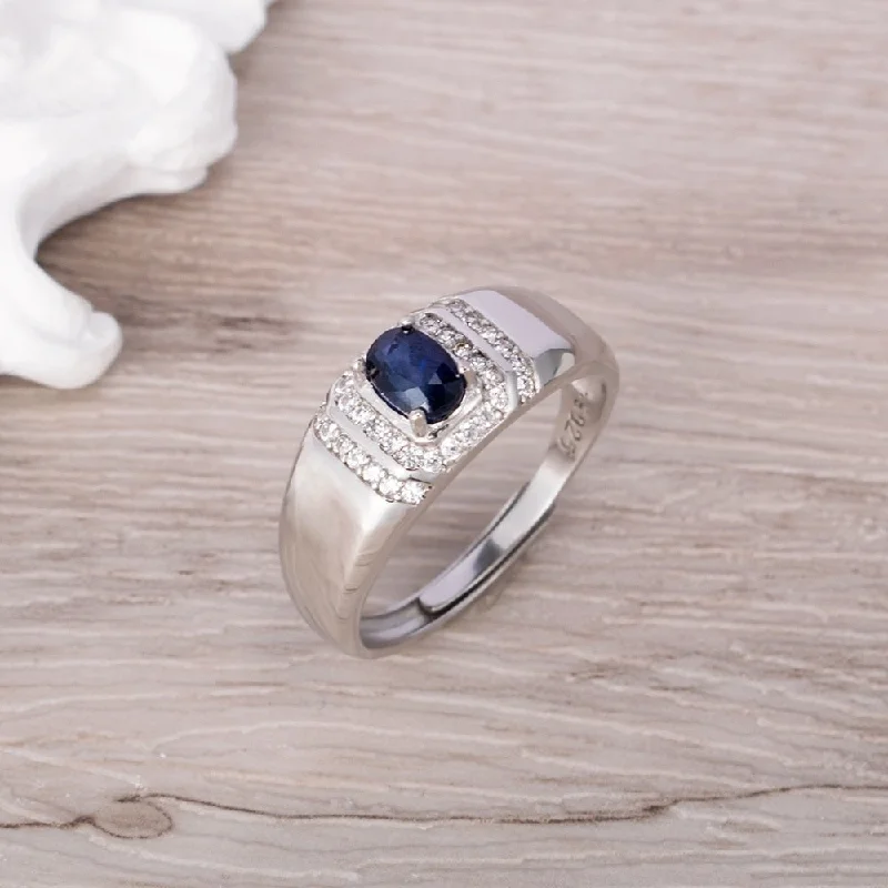 Women’s rings with clustered rose quartz stones -Natural Blue Sapphire Crystal Ring