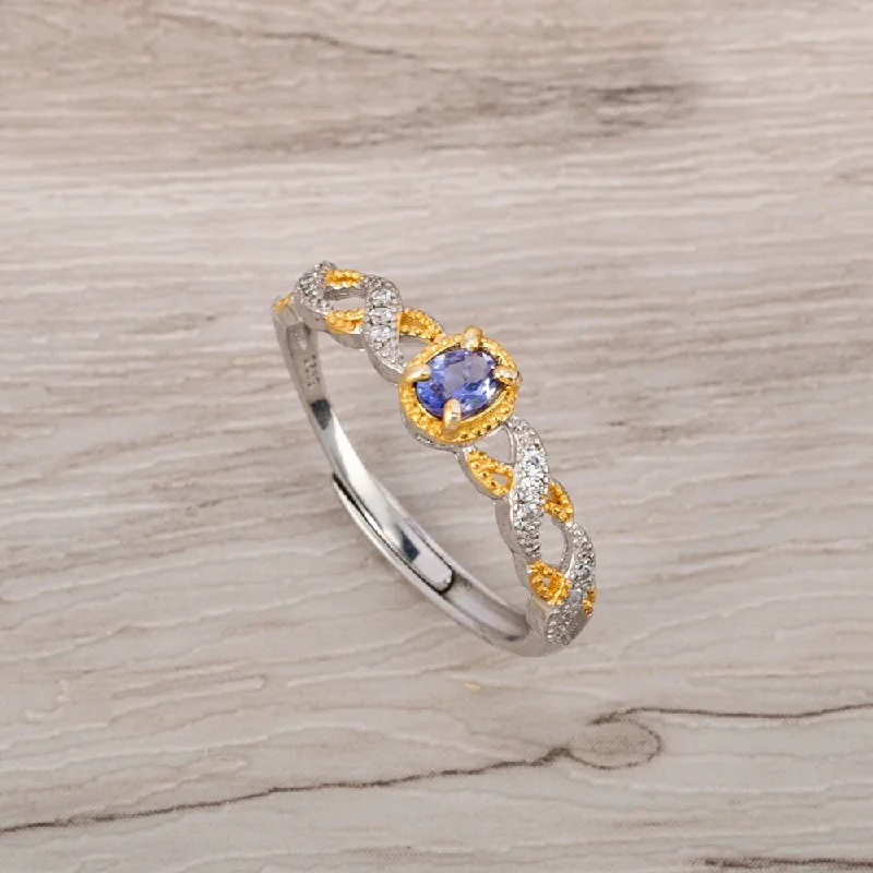 Women’s rings with intricate mandala engravings -Natural Tanzanite Crystal Ring