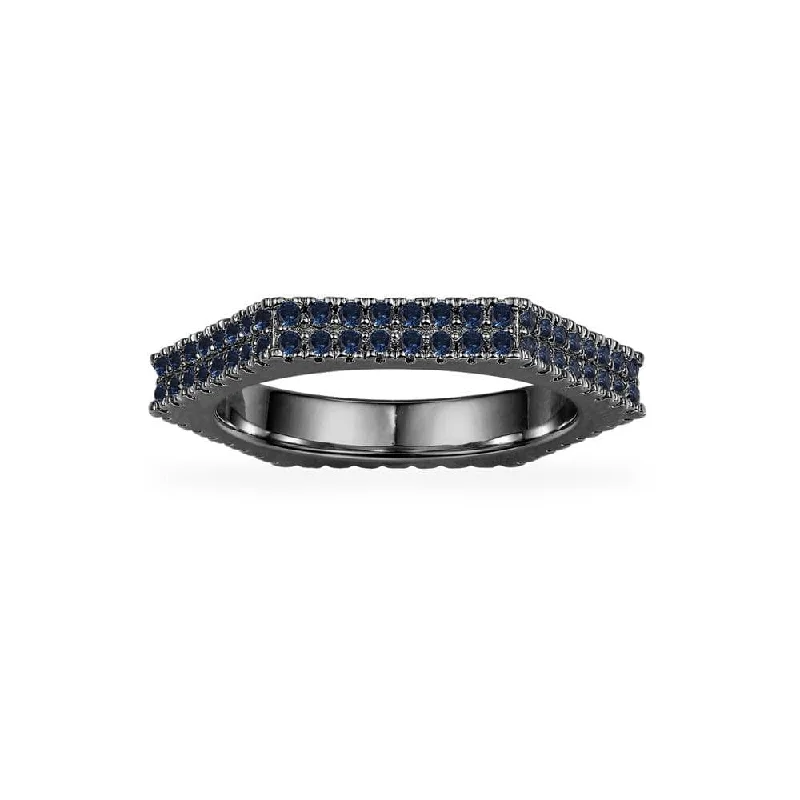 Women’s rings with matte silver for understated -Navy Blue geometric ring - dark grey silver