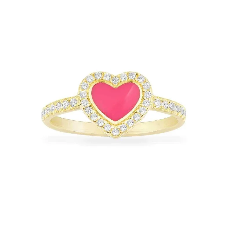 Women’s rings with star sapphire for glow -Neon Pink Heart Paved Ring - Yellow Silver