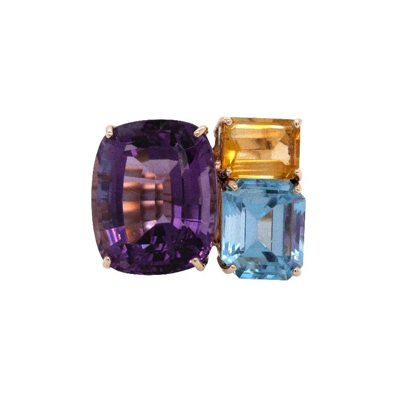 Women’s rings with herkimer diamonds for clarity -Amethyst, Citrine and Topaz Trois Ring