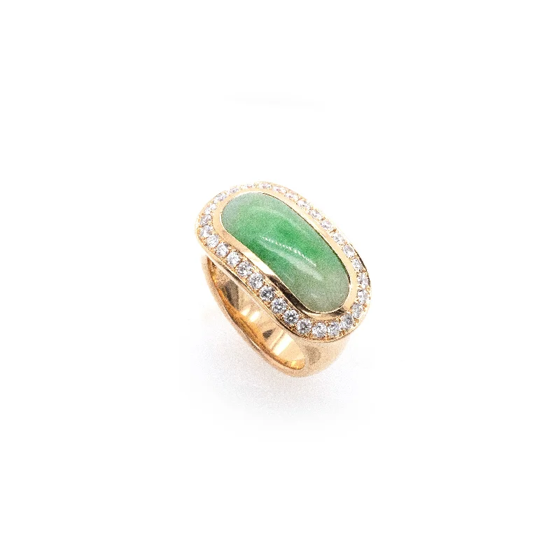 Women’s rings with faceted fluorite for hues -Jadeite Cabochon Halo Ring