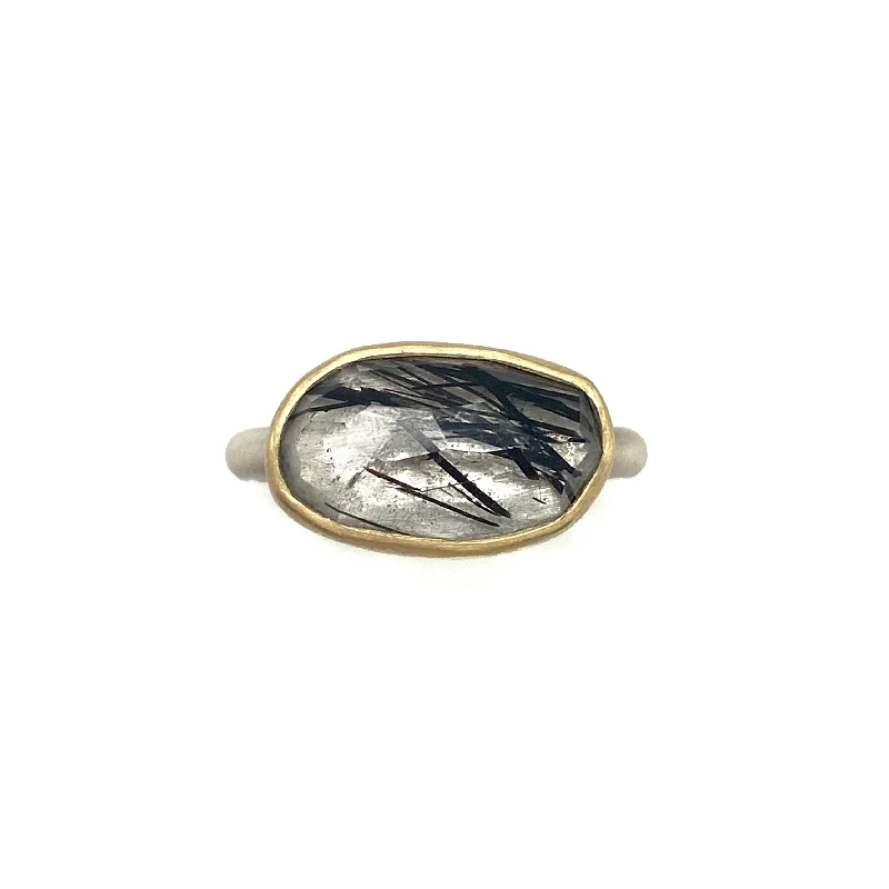 Women’s silver rings featuring bold turquoise gems -One of a Kind Tourmalated Quartz Ring