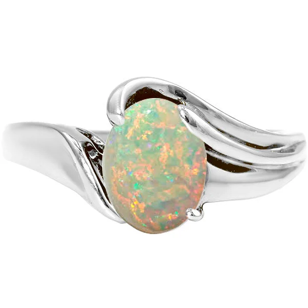 Women’s wide rings with bold amethyst gems -Oval Opal Bypass Ring