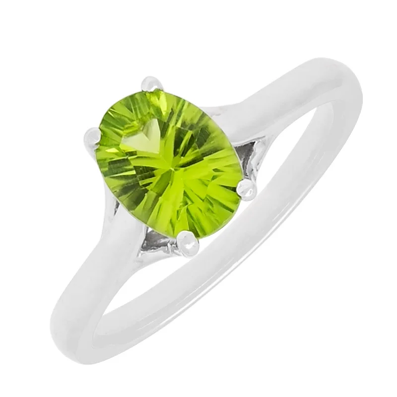 Women’s rings with faceted rose quartz shine -Oval Peridot Ring in 14kt White Gold