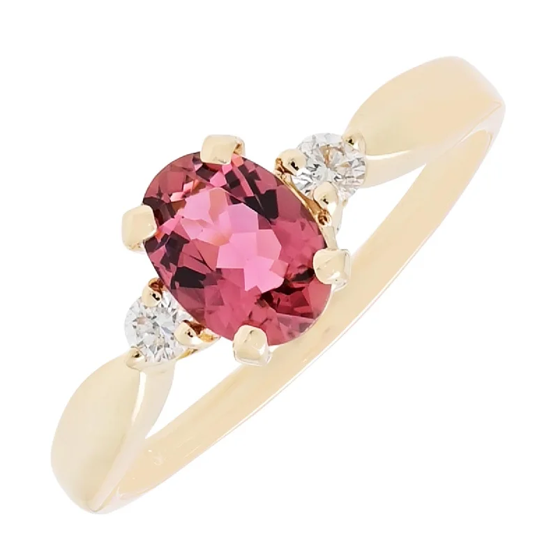 Women’s rings with pave topaz for dazzle -Oval Pink Tourmaline Ring in 14kt Yellow Gold (1/10ct tw)