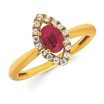 Women’s stretch rings for adjustable comfort fit -Oval Ruby Marquise Diamond Halo Ring