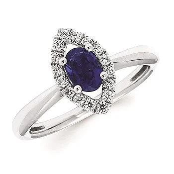 Women’s rings with hexagon-cut amethyst stones -Oval Sapphire Marquise Diamond Halo Ring