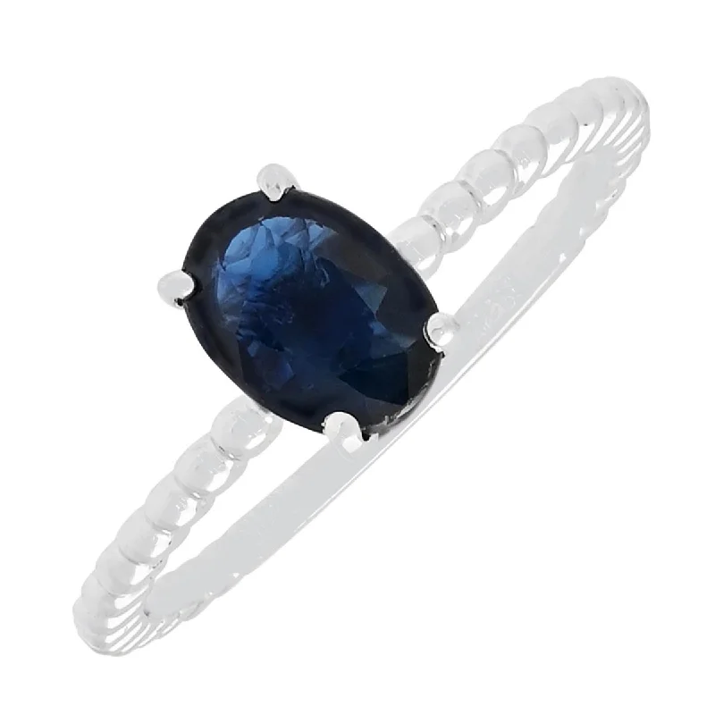 Women’s layered rings with mixed gemstone bands -Oval Sapphire Ring in 14kt White Gold