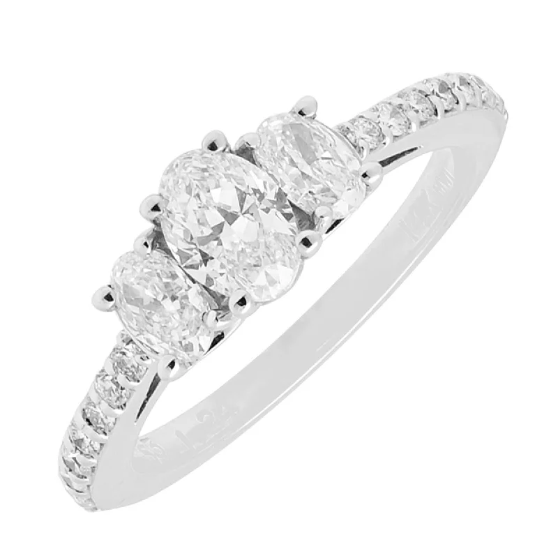 Women’s engagement rings with radiant-cut rubies -Oval Diamond Three Stone Engagement Ring in 14kt White Gold (1 1/5ct tw)