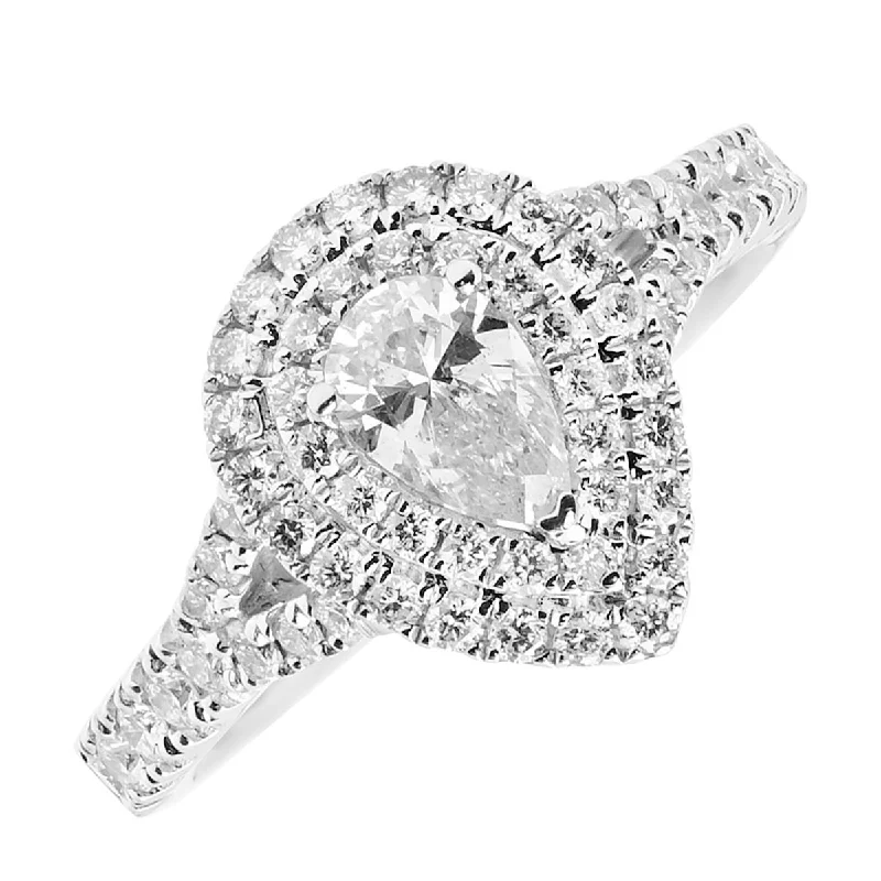 Women’s rings with citrine stones for warmth -Pear Diamond Halo Ring in 14kt White Gold (1ct tw)