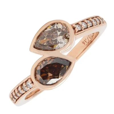 Women’s rings with labradorite for mystic flash -Pear Shape Champagne Diamond Ring in 14kt Rose Gold (1 1/10ct tw)