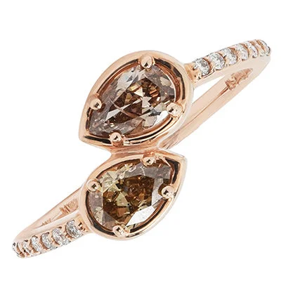 Women’s rings with carved rose quartz designs -Pear Shaped Champagne Diamond Ring in 14kt Rose Gold (3/4ct tw)