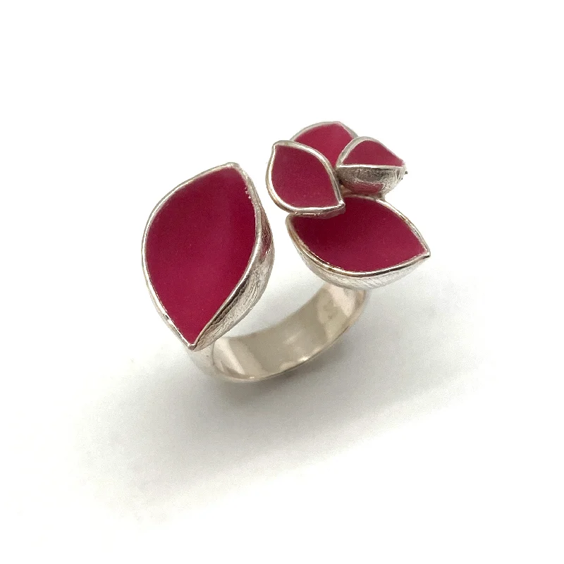 Women’s rings with polished amber for warmth -Pink and Silver Open Faced Ring