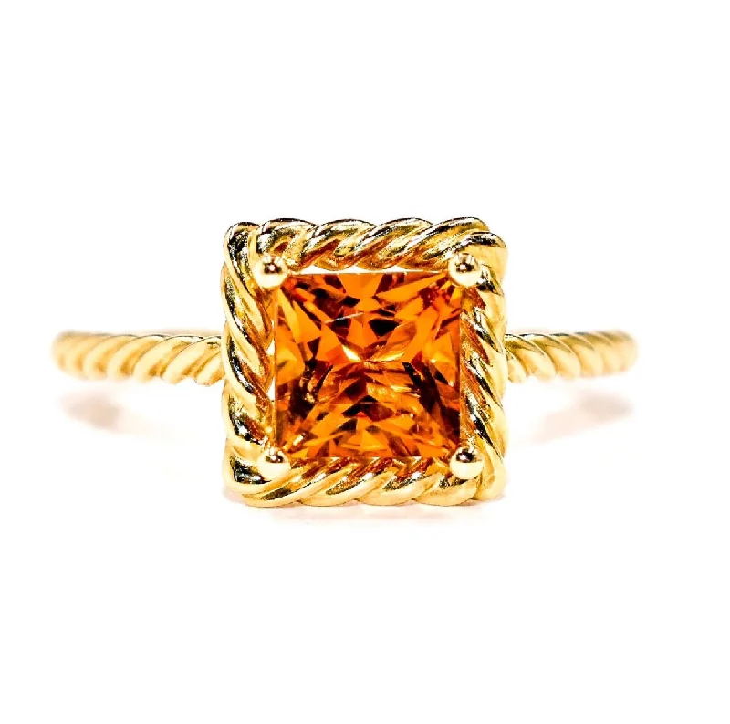 Women’s rings with polished peacock ore glow -Princess Citrine Rope Halo Ring