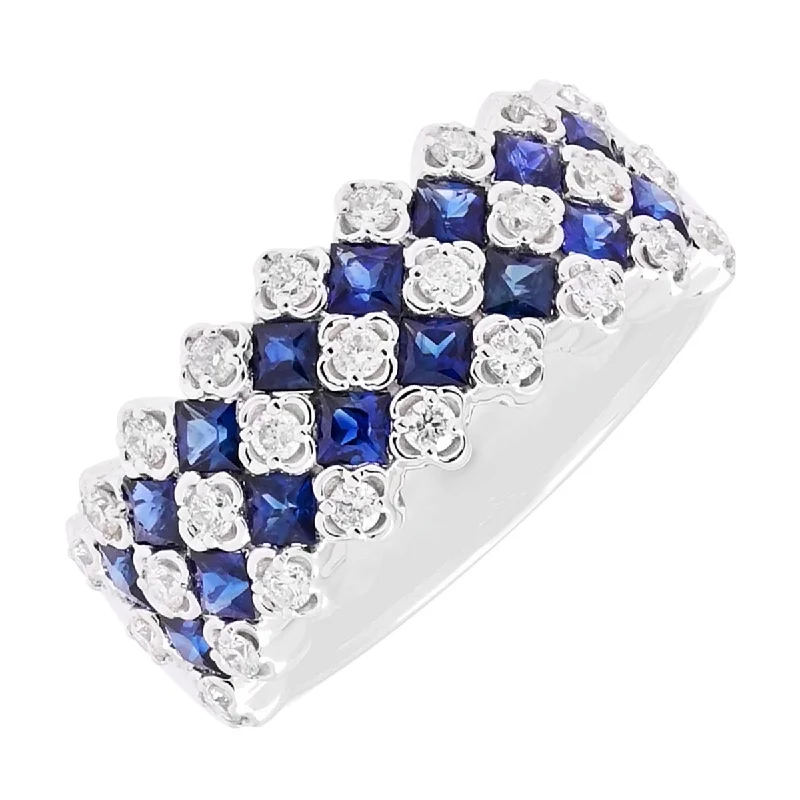 Women’s rings with claw-set jade for security -Princess Cut Sapphire and Diamond Fashion Ring in 14kt White Gold (1/3ct tw)