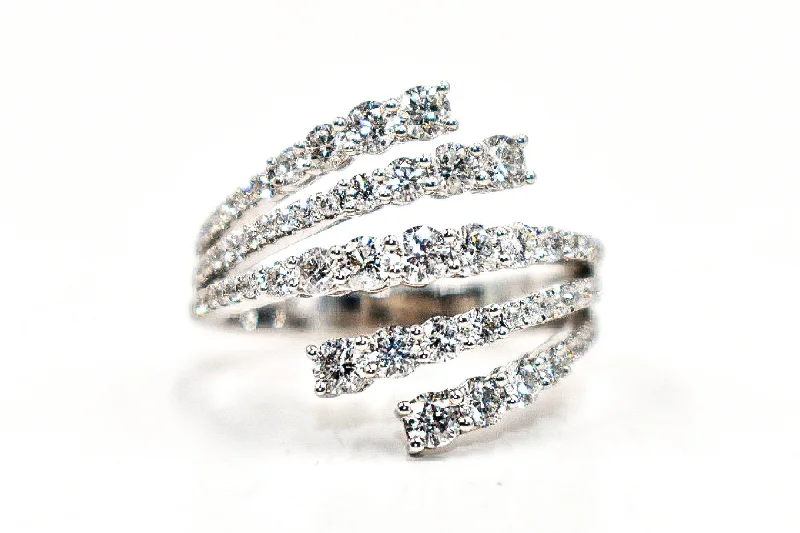 Women’s vintage-style rings with oxidized finish -Multi-Row Round Diamond Ring