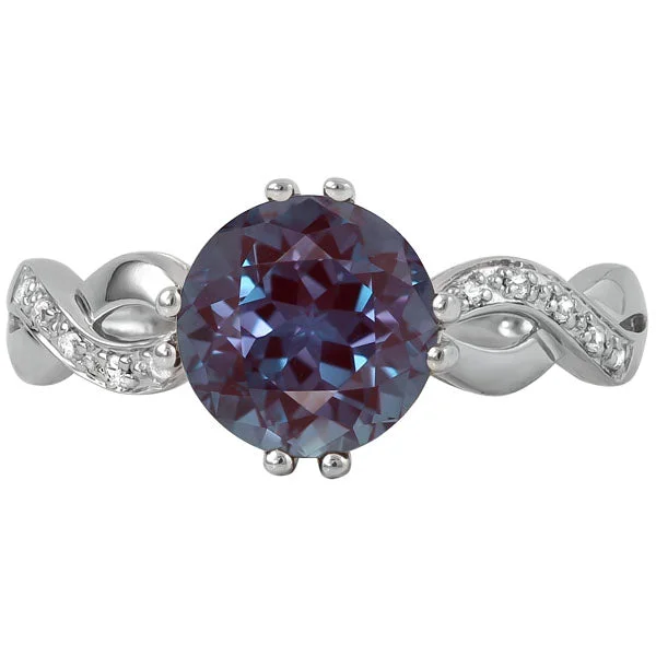 Women’s rings with branch-inspired amethyst bands -Round Lab Created Alexandrite & Round Diamond Criss Cross Ring