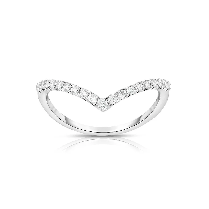 Women’s rings with carved rose quartz designs -Sabel Collection Diamond "V" Ring in 14K White Gold